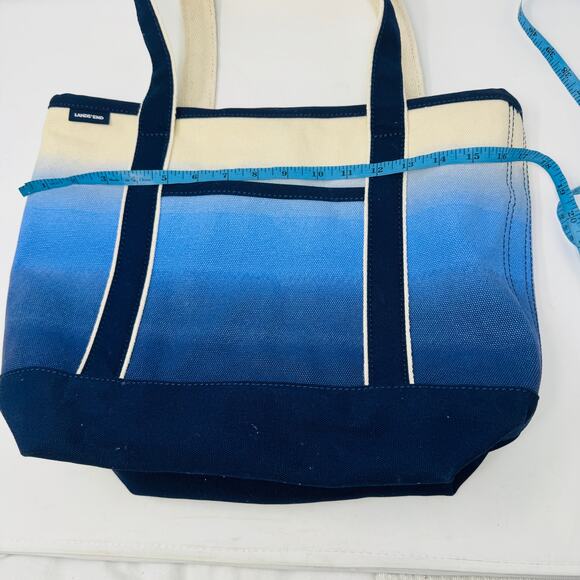 Land’s End Canvas Cream Navy Blue Ombre Tote Bag Shoulder Handles - Picture 7 of 8